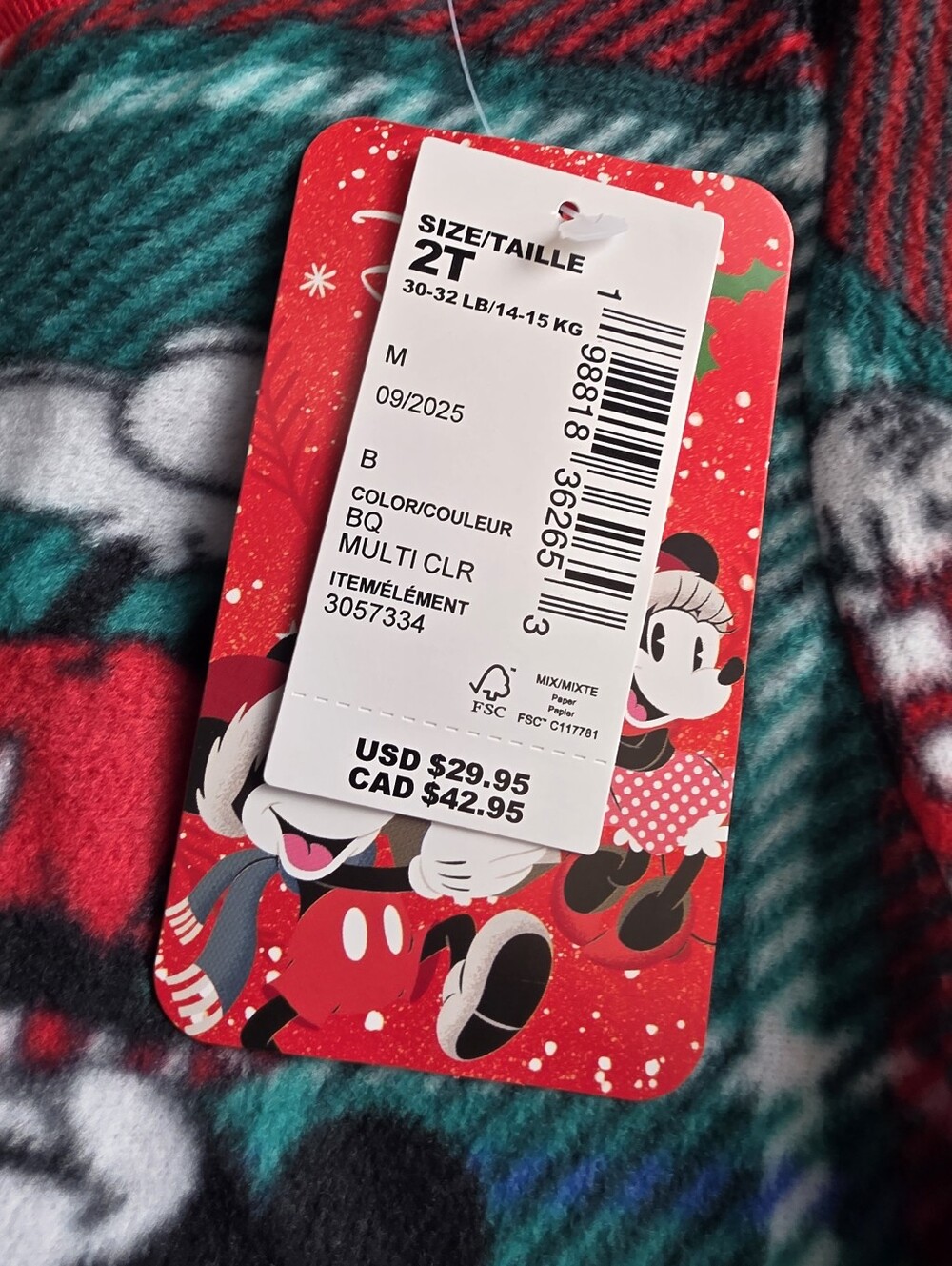 NWT Mickey Mouse Holiday Zip up Footed One-Piece Pajamas 2T - Picture 5 of 5